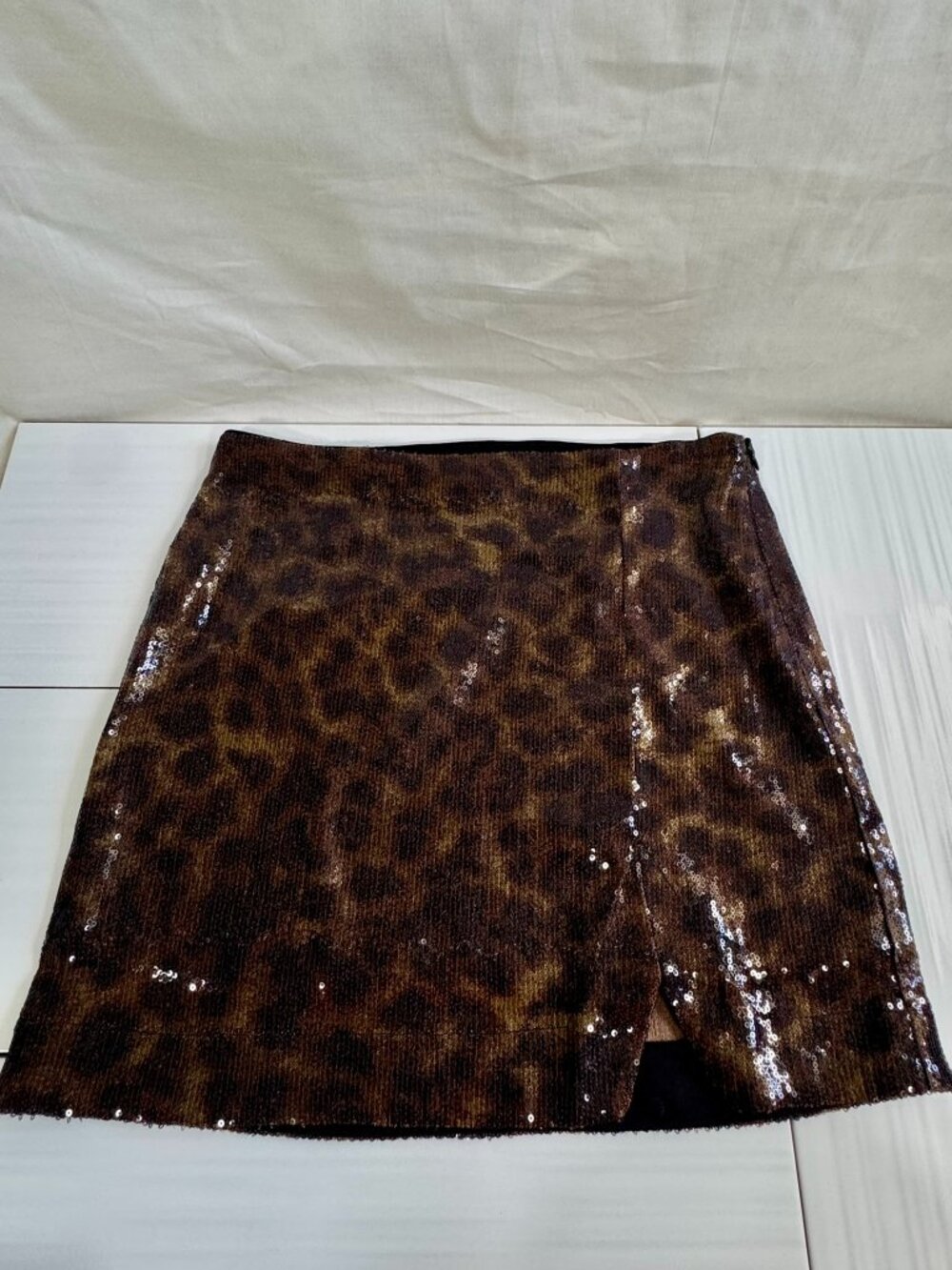 Sanctuary Brown Leopard Sequin Mini Skirt